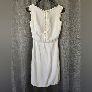 I. Magnin Vtg 60s Ivory Linen Wiggle Pencil Dress Size XS Union Made